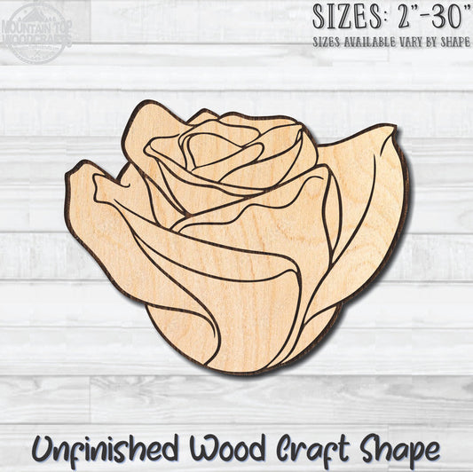 Rose Bloom 1 Unfinished Wood Shape Blank Laser Engraved Cutout Woodcraft Craft Supply