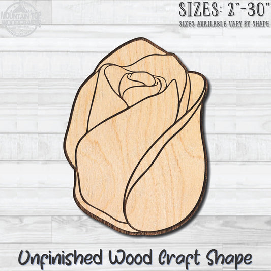 Rose Bud Unfinished Wood Shape Blank Laser Engraved Cutout Woodcraft Craft Supply