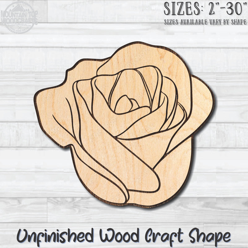 Rose Bloom 4 Unfinished Wood Shape Blank Laser Engraved Cutout Woodcraft Craft Supply