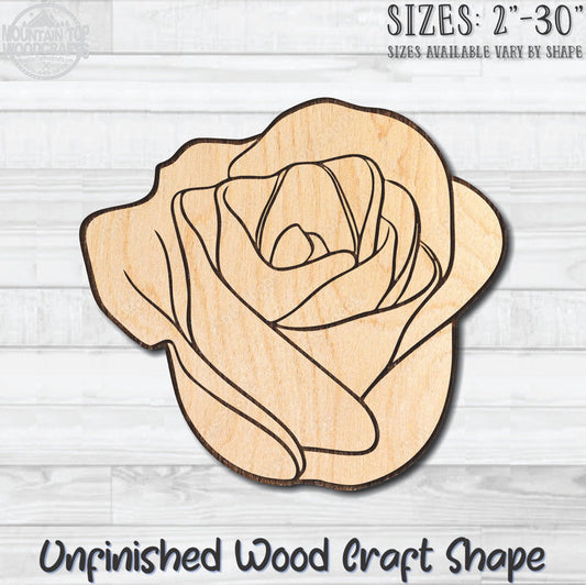Rose Bloom 4 Unfinished Wood Shape Blank Laser Engraved Cutout Woodcraft Craft Supply