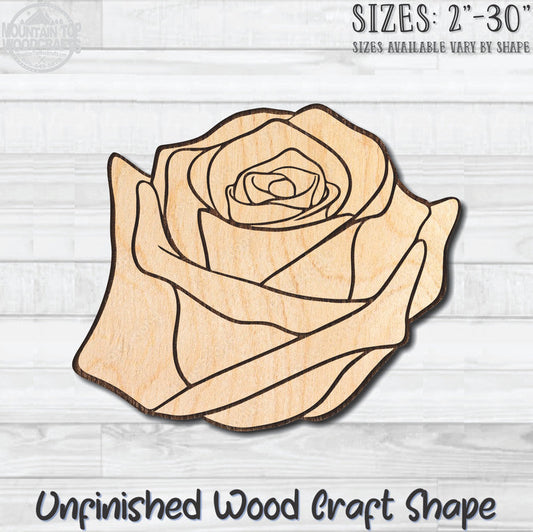 Rose Bloom 5 Unfinished Wood Shape Blank Laser Engraved Cutout Woodcraft Craft Supply
