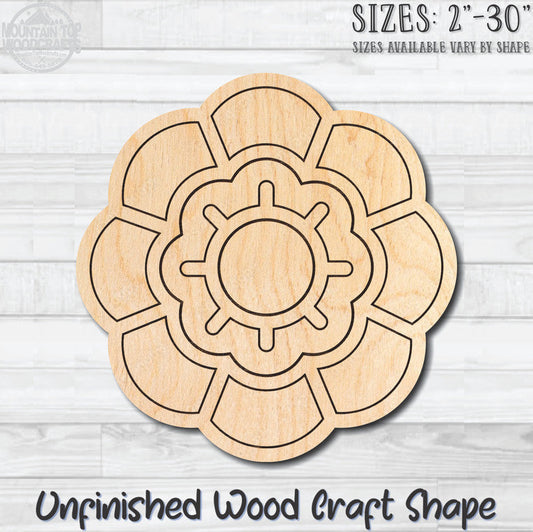 Flower Detailed 2 Unfinished Wood Shape Blank Laser Engraved Cutout Woodcraft Craft Supply
