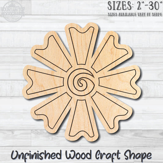 Flower Detailed 4 Unfinished Wood Shape Blank Laser Engraved Cutout Woodcraft Craft Supply