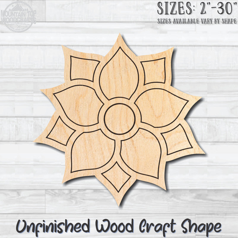 Flower Detailed 6 Unfinished Wood Shape Blank Laser Engraved Cutout Woodcraft Craft Supply