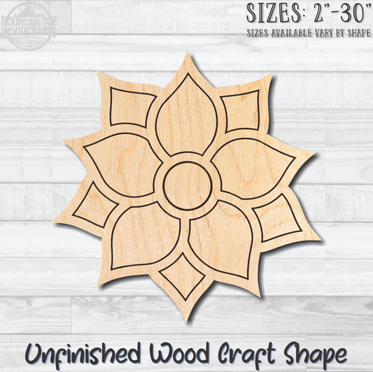 Flower Detailed 6 Unfinished Wood Shape Blank Laser Engraved Cutout Woodcraft Craft Supply