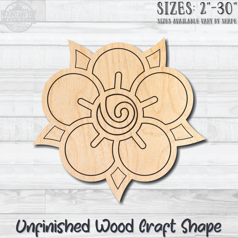 Flower Detailed 7 Unfinished Wood Shape Blank Laser Engraved Cutout Woodcraft Craft Supply