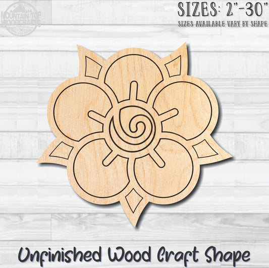 Flower Detailed 7 Unfinished Wood Shape Blank Laser Engraved Cutout Woodcraft Craft Supply