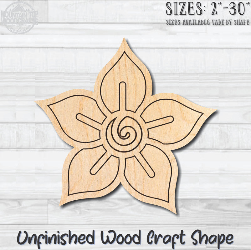 Flower Detailed 9 Unfinished Wood Shape Blank Laser Engraved Cutout Woodcraft Craft Supply
