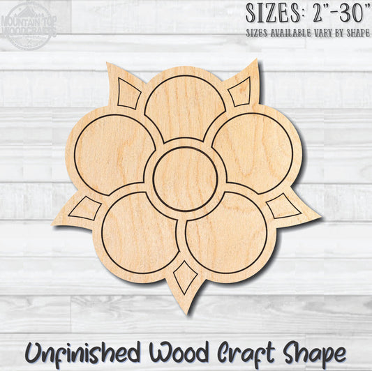 Flower Detailed 10 Unfinished Wood Shape Blank Laser Engraved Cutout Woodcraft Craft Supply