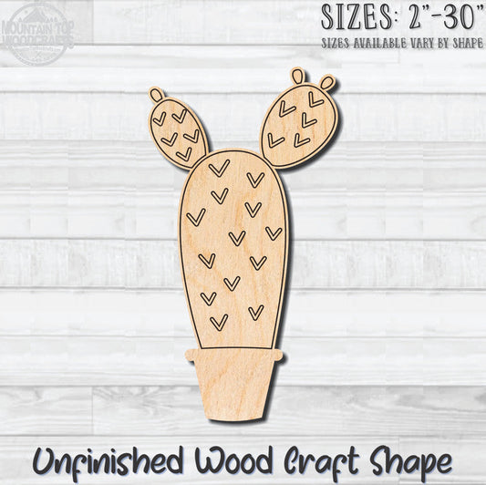Cactus Detailed 1 Unfinished Wood Shape Blank Laser Engraved Cutout Woodcraft Craft Supply