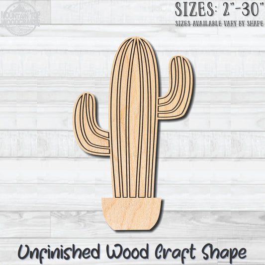 Cactus Detailed 5 Unfinished Wood Shape Blank Laser Engraved Cutout Woodcraft Craft Supply