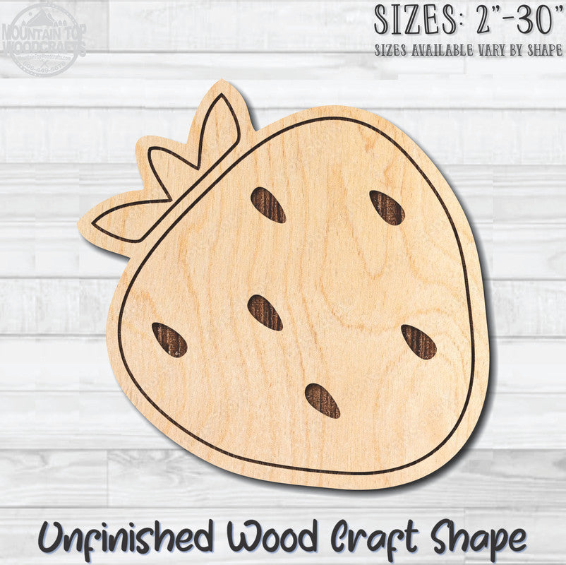 Strawberry Food Vegetable Fruit Unfinished Wood Shape Blank Laser Engraved Cut Out Woodcraft Craft Supply