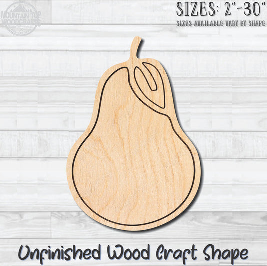 Pear Food Vegetable Fruit Unfinished Wood Shape Blank Laser Engraved Cutout Woodcraft Craft Supply