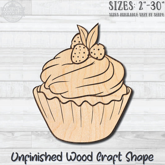 Cupcake 2 Food Bakery Pastry Unfinished Wood Shape Blank Laser Engraved Cutout Woodcraft Craft Supply