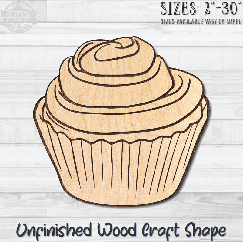 Cupcake 5 Food Bakery Pastry Unfinished Wood Shape Blank Laser Engraved Cutout Woodcraft Craft Supply