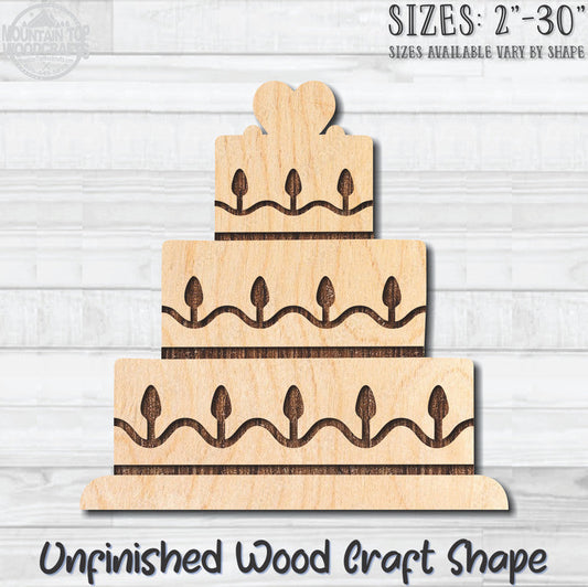Tiered Wedding Cake Food Bakery Pastry 2 Unfinished Wood Shape Blank Laser Engraved Cut Out Woodcraft Craft Supply