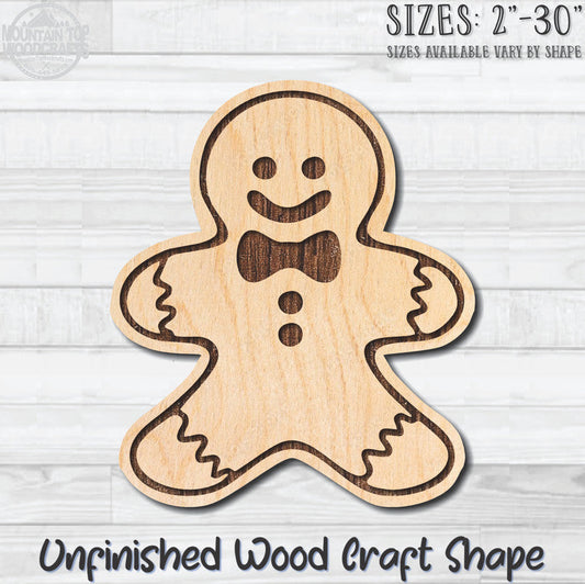 Gingerbread Man 1 Christmas Unfinished Wood Shape Blank Laser Engraved Cutout Woodcraft Craft Supply