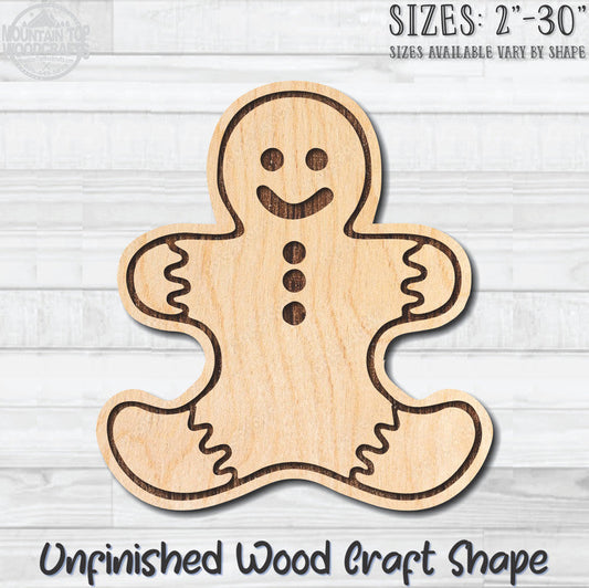 Gingerbread Man 3 Christmas Unfinished Wood Shape Blank Laser Engraved Cutout Woodcraft Craft Supply