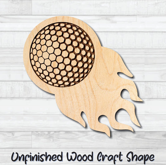 Flaming Golf Ball Unfinished Wood Shape Blank Laser Engraved Cut Out Woodcraft Craft Supply