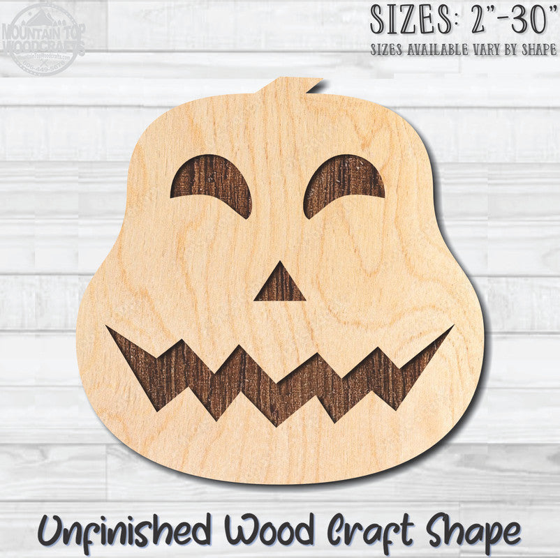Jack O'Lantern 2 Halloween Unfinished Wood Shape Blank Laser Engraved Cutout Woodcraft Craft Supply