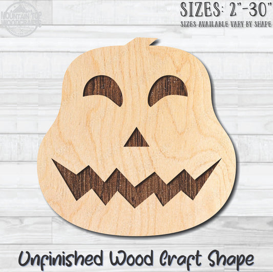 Jack O'Lantern 2 Halloween Unfinished Wood Shape Blank Laser Engraved Cutout Woodcraft Craft Supply