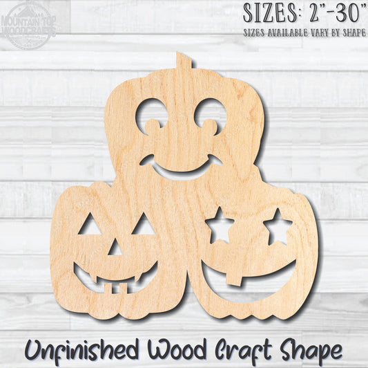 Jack O'Lantern Pumpkin Patch Halloween Unfinished Wood Shape Blank Laser Engraved Cutout Woodcraft Craft Supply