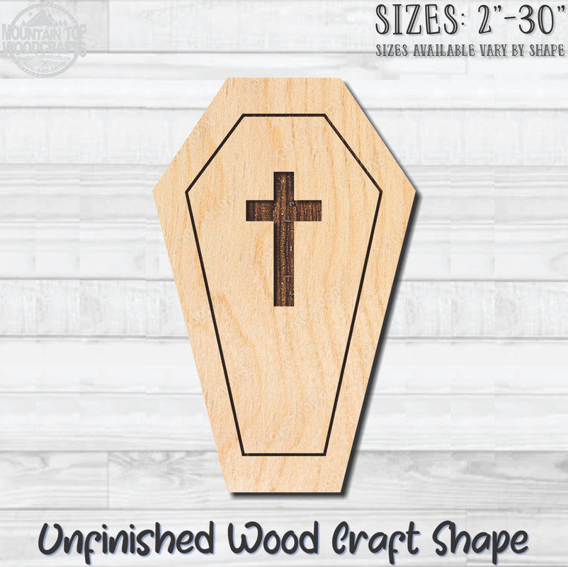 Coffin Halloween Unfinished Wood Shape Blank Laser Engraved Cutout Woodcraft Craft Supply