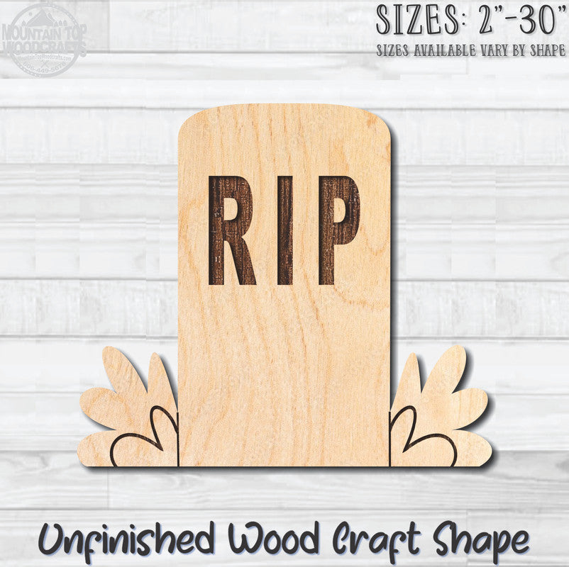 Tombstone RIP Halloween Unfinished Wood Shape Blank Laser Engraved Cut Out Woodcraft Craft Supply