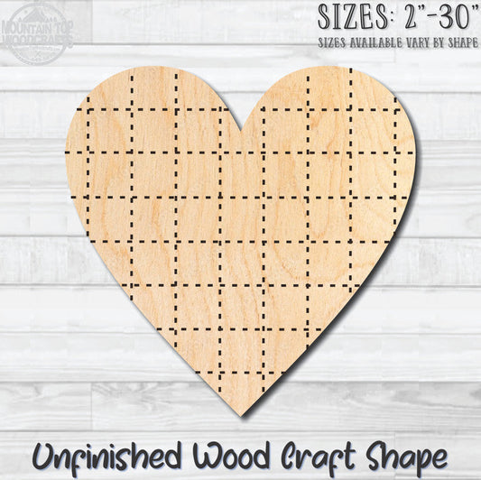 Plaid Heart Unfinished Wood Shape Blank Laser Engraved Cutout Woodcraft Craft Supply