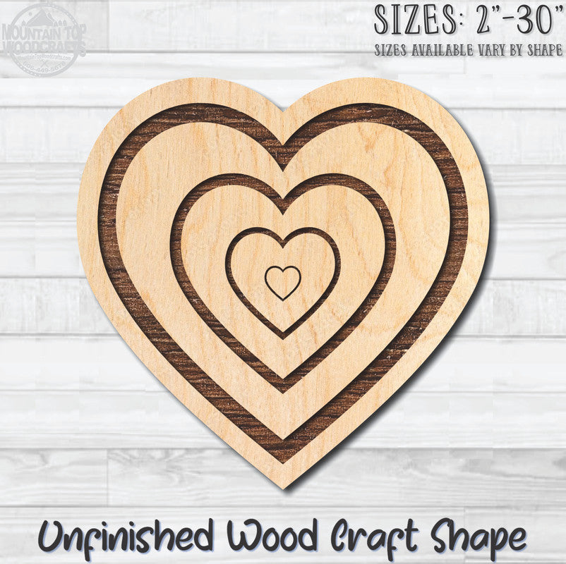 Heart of Hearts Unfinished Wood Shape Blank Laser Engraved Cutout Woodcraft Craft Supply