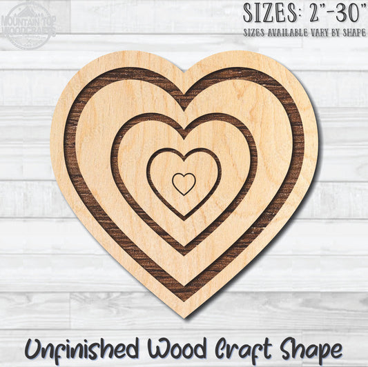 Heart of Hearts Unfinished Wood Shape Blank Laser Engraved Cutout Woodcraft Craft Supply