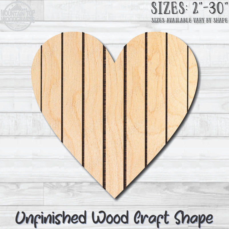 Striped Heart Unfinished Wood Shape Blank Laser Engraved Cutout Woodcraft Craft Supply
