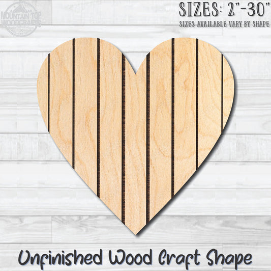 Striped Heart Unfinished Wood Shape Blank Laser Engraved Cutout Woodcraft Craft Supply