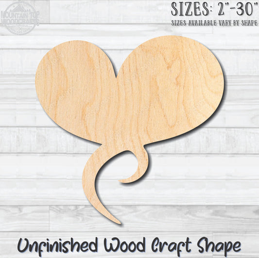 Heart with Curves 1 Unfinished Wood Shape Blank Laser Engraved Cutout Woodcraft Craft Supply
