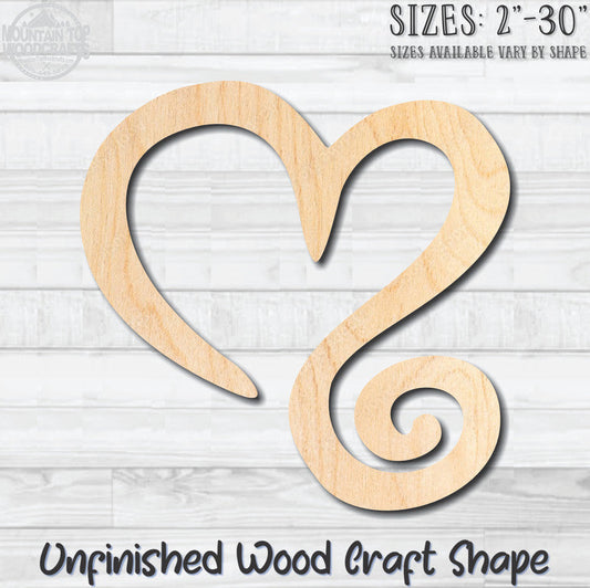 Heart Outline Curly Unfinished Wood Shape Blank Laser Engraved Cutout Woodcraft Craft Supply
