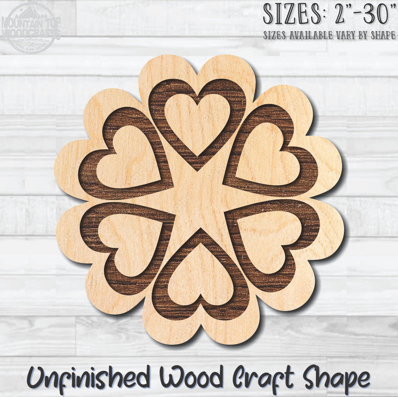 Heart Circle 2 Unfinished Wood Shape Blank Laser Engraved Cutout Woodcraft Craft Supply