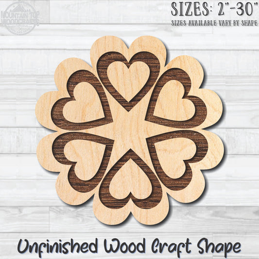 Heart Circle 2 Unfinished Wood Shape Blank Laser Engraved Cutout Woodcraft Craft Supply