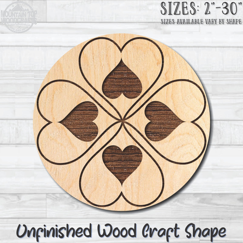 Heart Circle 3 Unfinished Wood Shape Blank Laser Engraved Cutout Woodcraft Craft Supply