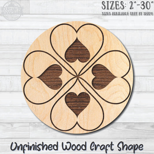 Heart Circle 3 Unfinished Wood Shape Blank Laser Engraved Cutout Woodcraft Craft Supply