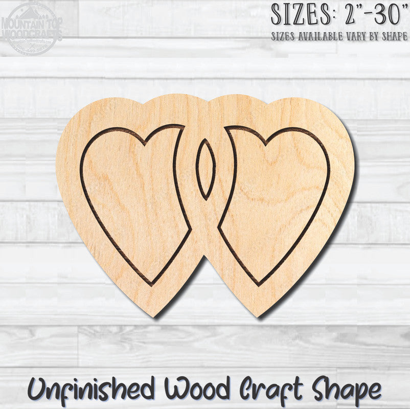 Heart Entwined 2 Unfinished Wood Shape Blank Laser Engraved Cutout Woodcraft Craft Supply