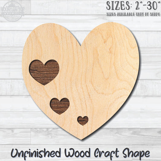 Heart of Hearts Unfinished Wood Shape Blank Laser Engraved Cutout Woodcraft Craft Supply