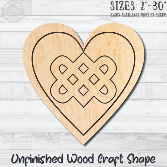Celtic Heart Unfinished Wood Shape Blank Laser Engraved Cutout Woodcraft Craft Supply