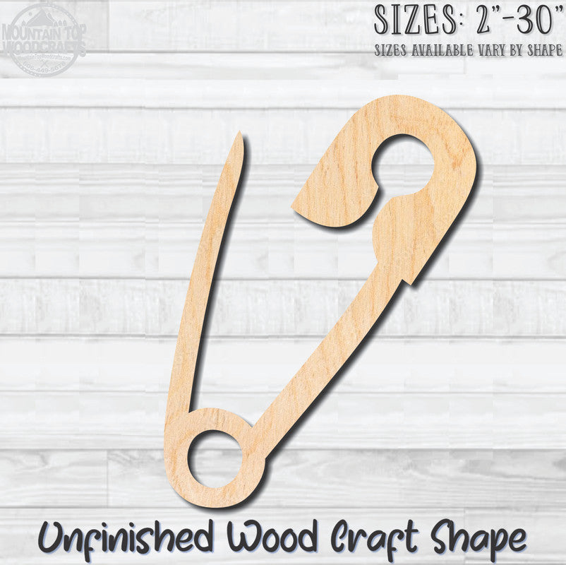 Open Safety Pin Sewing Unfinished Wood Shape Blank Laser Engraved Cutout Woodcraft Craft Supply