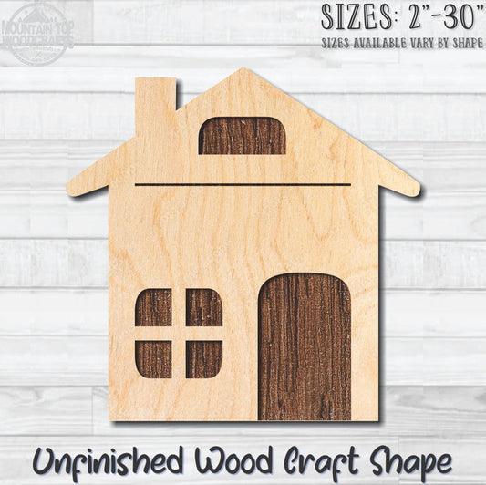 House Home Building 11 Unfinished Wood Shape Blank Laser Engraved Cutout Woodcraft Craft Supply