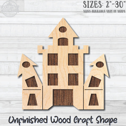 Halloween Haunted House 2 Unfinished Wood Shape Blank Laser Engraved Cutout Woodcraft Craft Supply