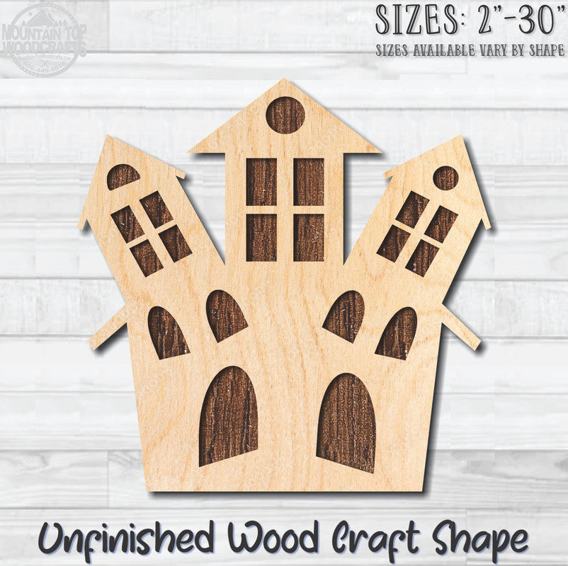 Halloween Haunted House 5 Unfinished Wood Shape Blank Laser Engraved Cutout Woodcraft Craft Supply