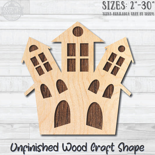 Halloween Haunted House 5 Unfinished Wood Shape Blank Laser Engraved Cutout Woodcraft Craft Supply