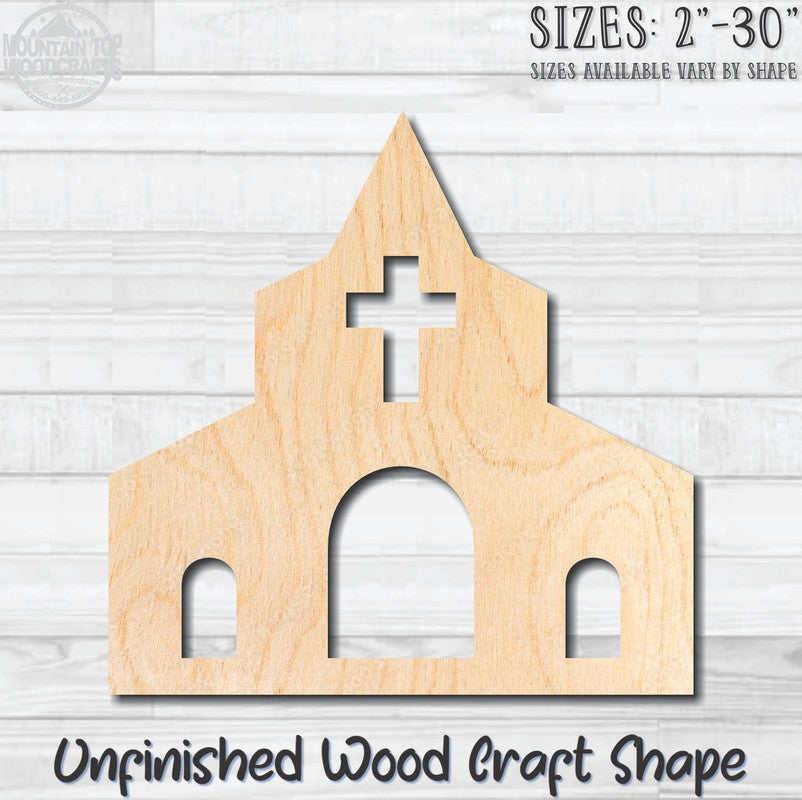 Church 1 Unfinished Wood Shape Blank Laser Engraved Cutout Woodcraft Craft Supply