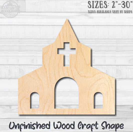 Church 1 Unfinished Wood Shape Blank Laser Engraved Cutout Woodcraft Craft Supply