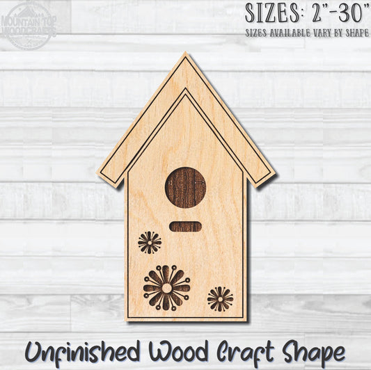 Birdhouse Detailed 3 Unfinished Wood Shape Blank Laser Engraved Cutout Woodcraft Craft Supply
